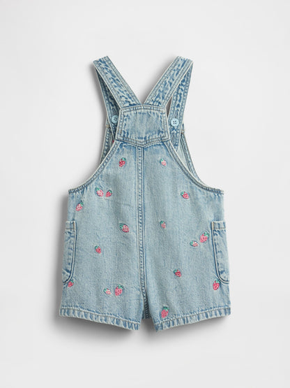 Açık Mavi Strawberry Işlemeli Denim Salopet
