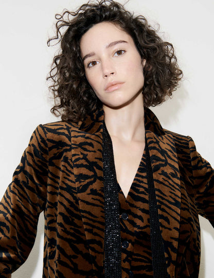 Kadife Leopar Desenli Ceket