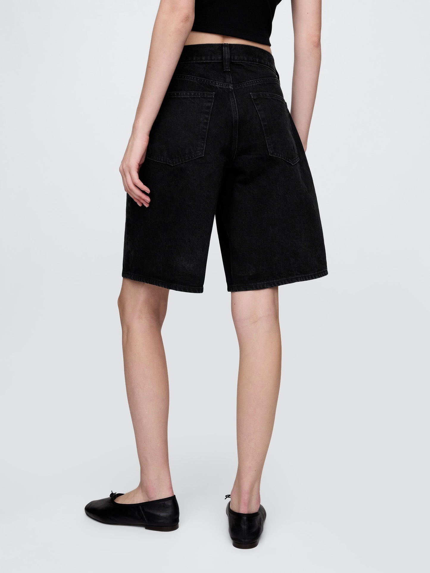 Siyah 11.5 Mid Rise Longline Denim Şort