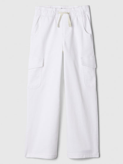 Beyaz High Rise Easy Wide Kargo Jean Pantolon