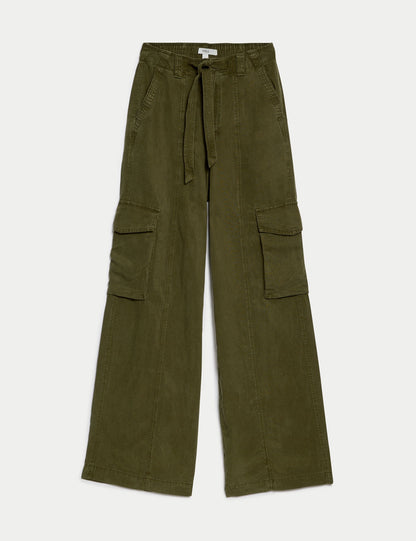 Wide Leg Keten Kargo Pantolon