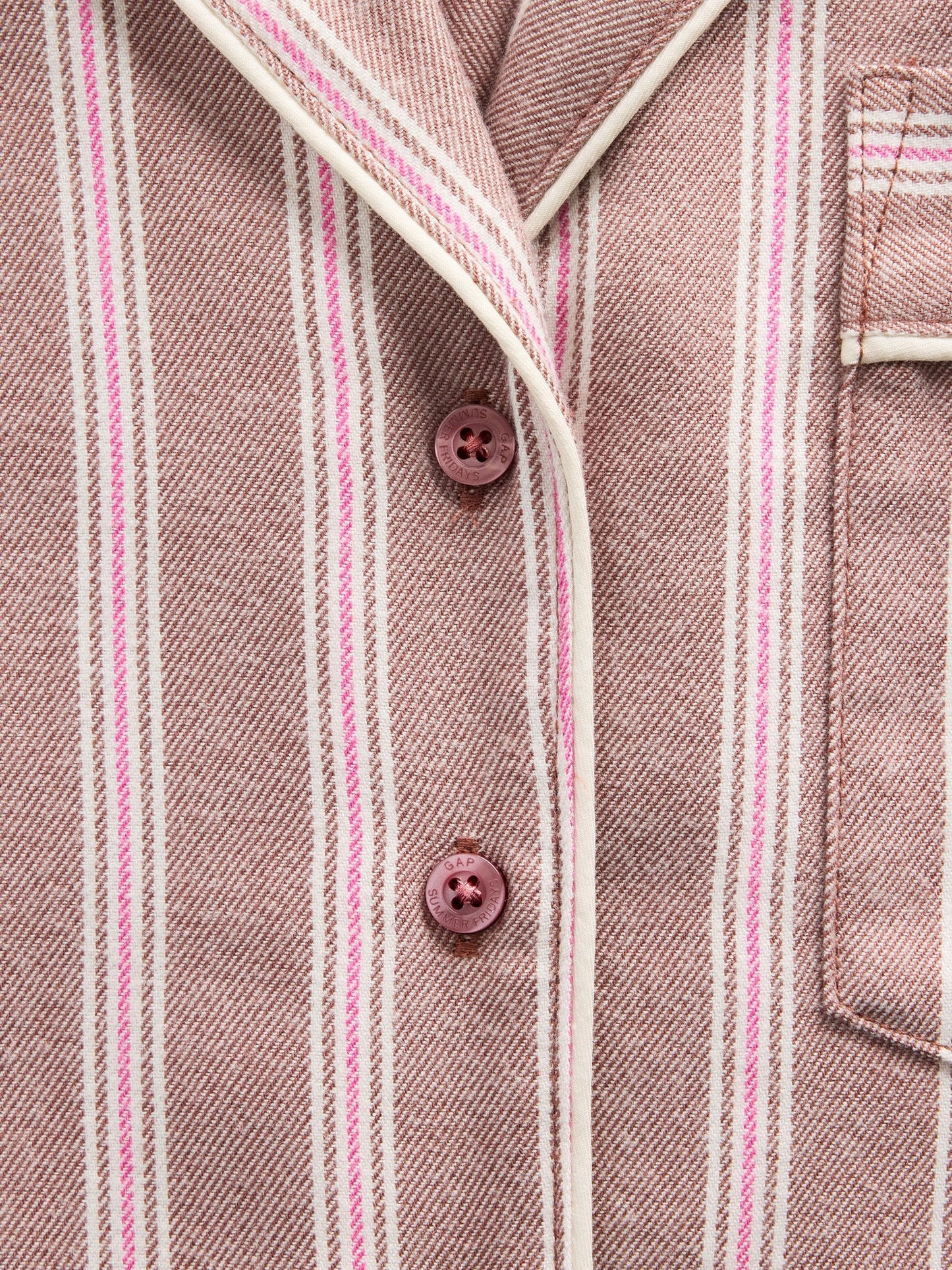 Koyu Pembe Gap × Summer Fridays Relaxed Flannel Çizgili Pijama Üstü