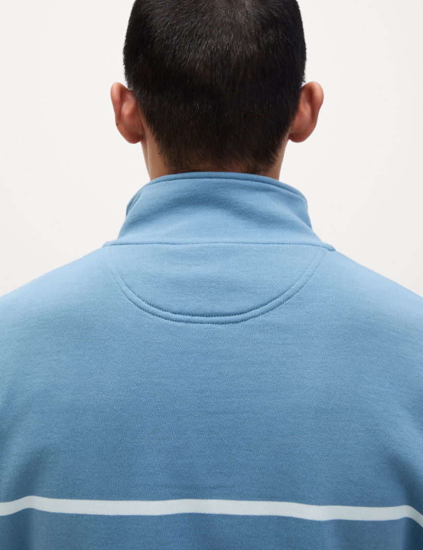 Saf Pamuklu Çizgili Yarım Fermuarlı Sweatshirt