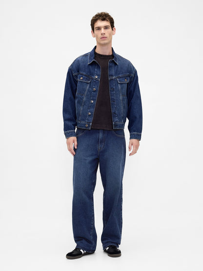 Koyu Mavi Stranger Things Flannel-astarlı Extra Baggy Jean Pantolon