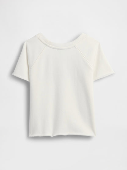 Beyaz Fransız Havlu Kumaş Kısa Kol Sweatshirt