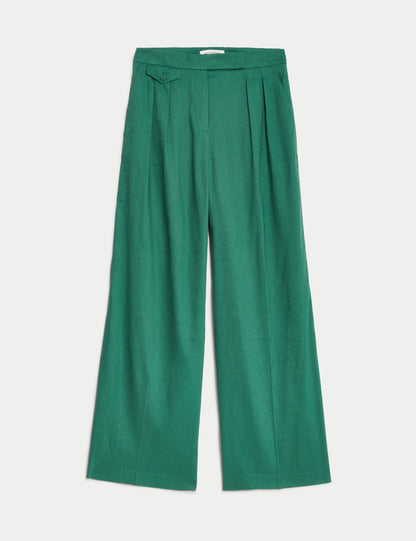 Yüksek Bel Wide Leg Keten Pantolon