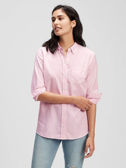 Pembe Çizgili Oxford Boyfriend Gömlek
