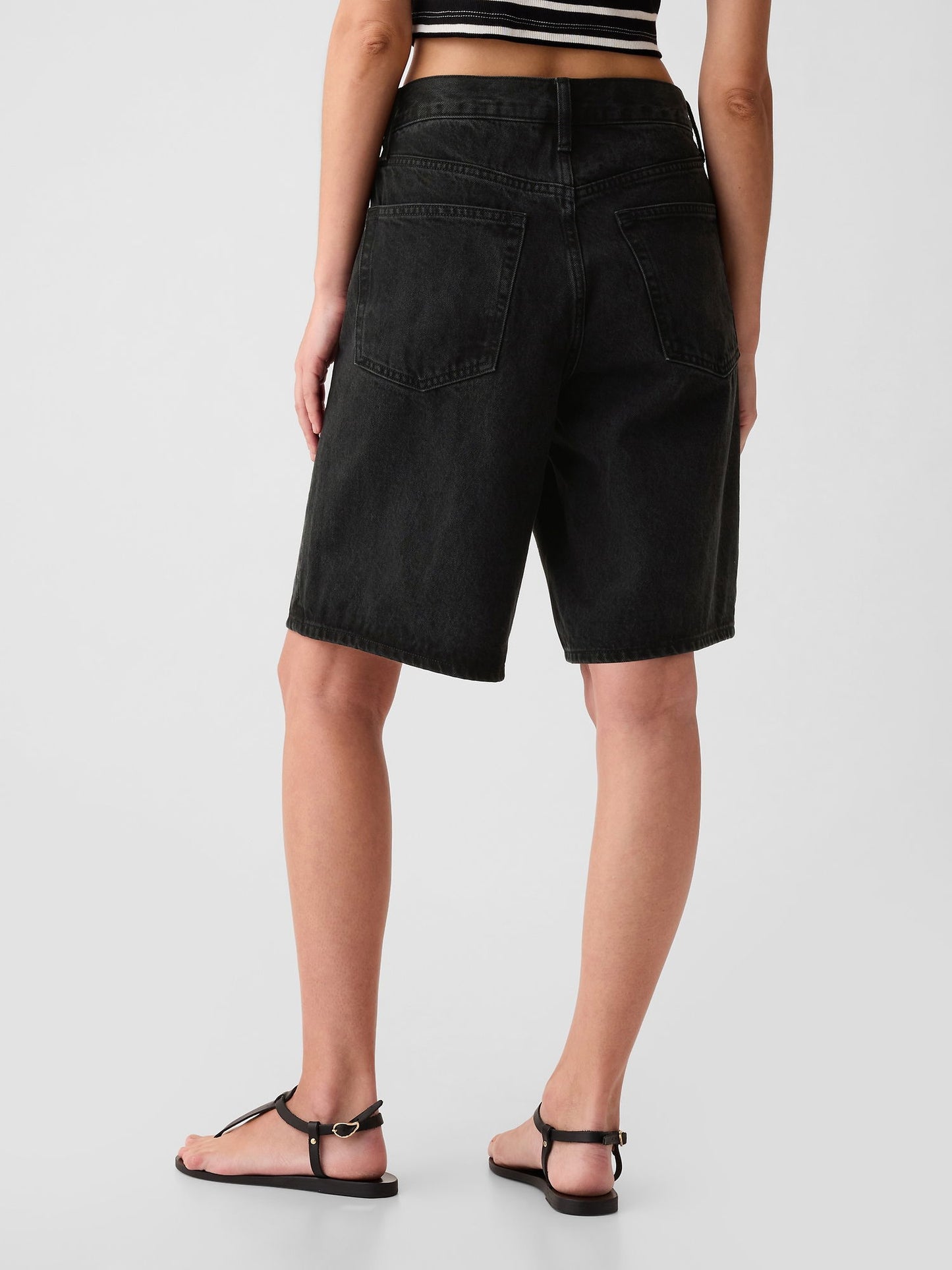 Siyah 11.5 Mid Rise Longline Denim Şort