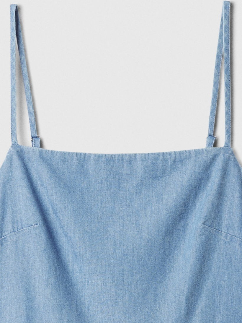 Mavi Kare Yaka Denim Mini Elbise