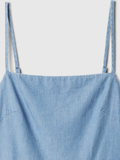 Mavi Kare Yaka Denim Mini Elbise