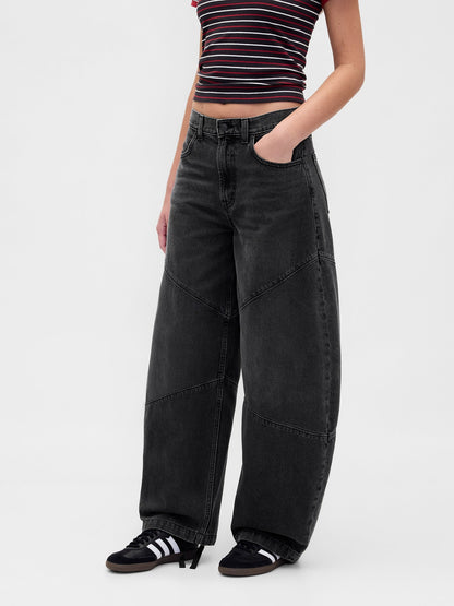 Siyah Stranger Things High Rise Seamed Horseshoe Jean Pantolon