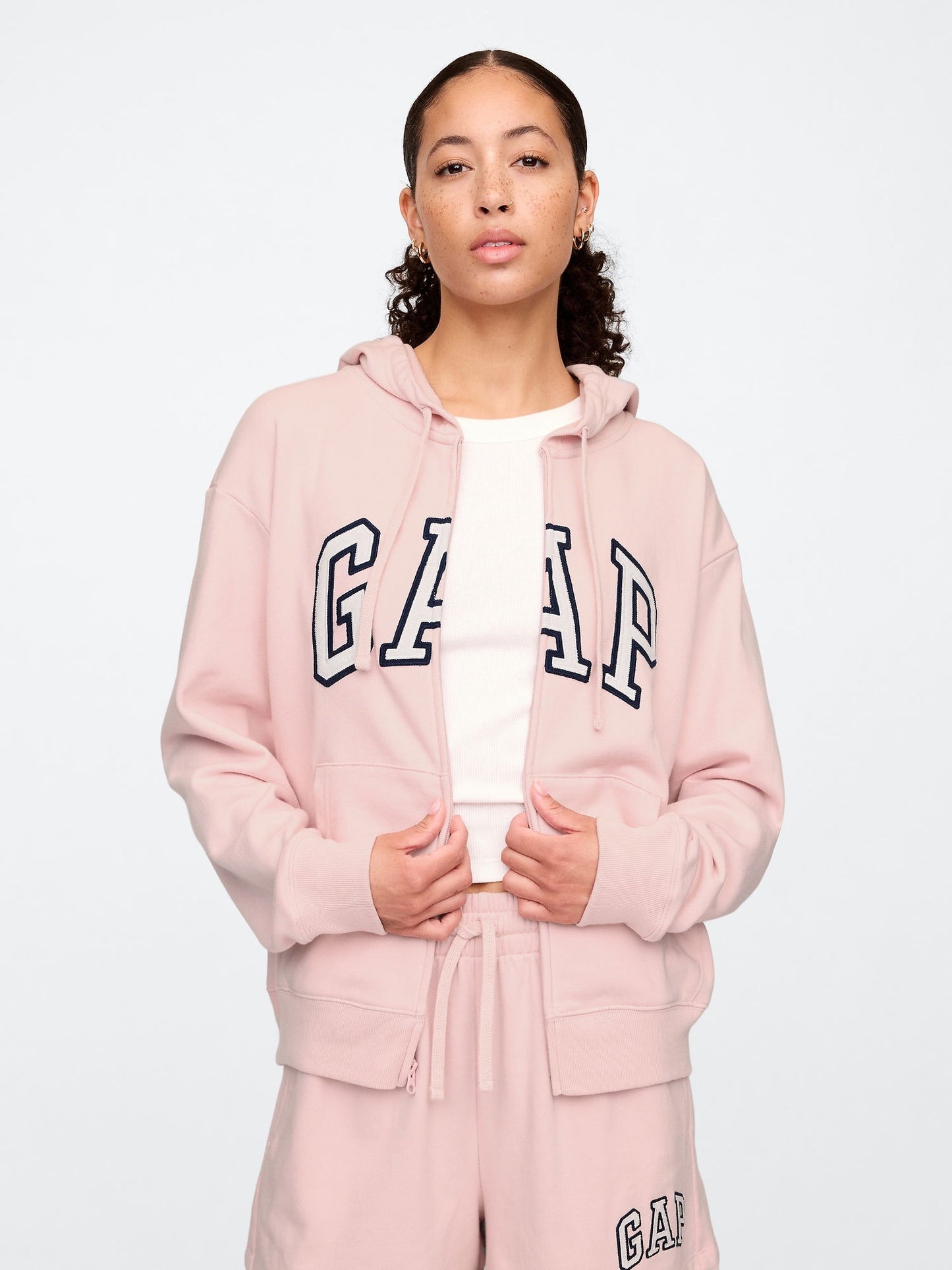 Pembe Gap Logo Relaxed Fermuarlı Sweatshirt