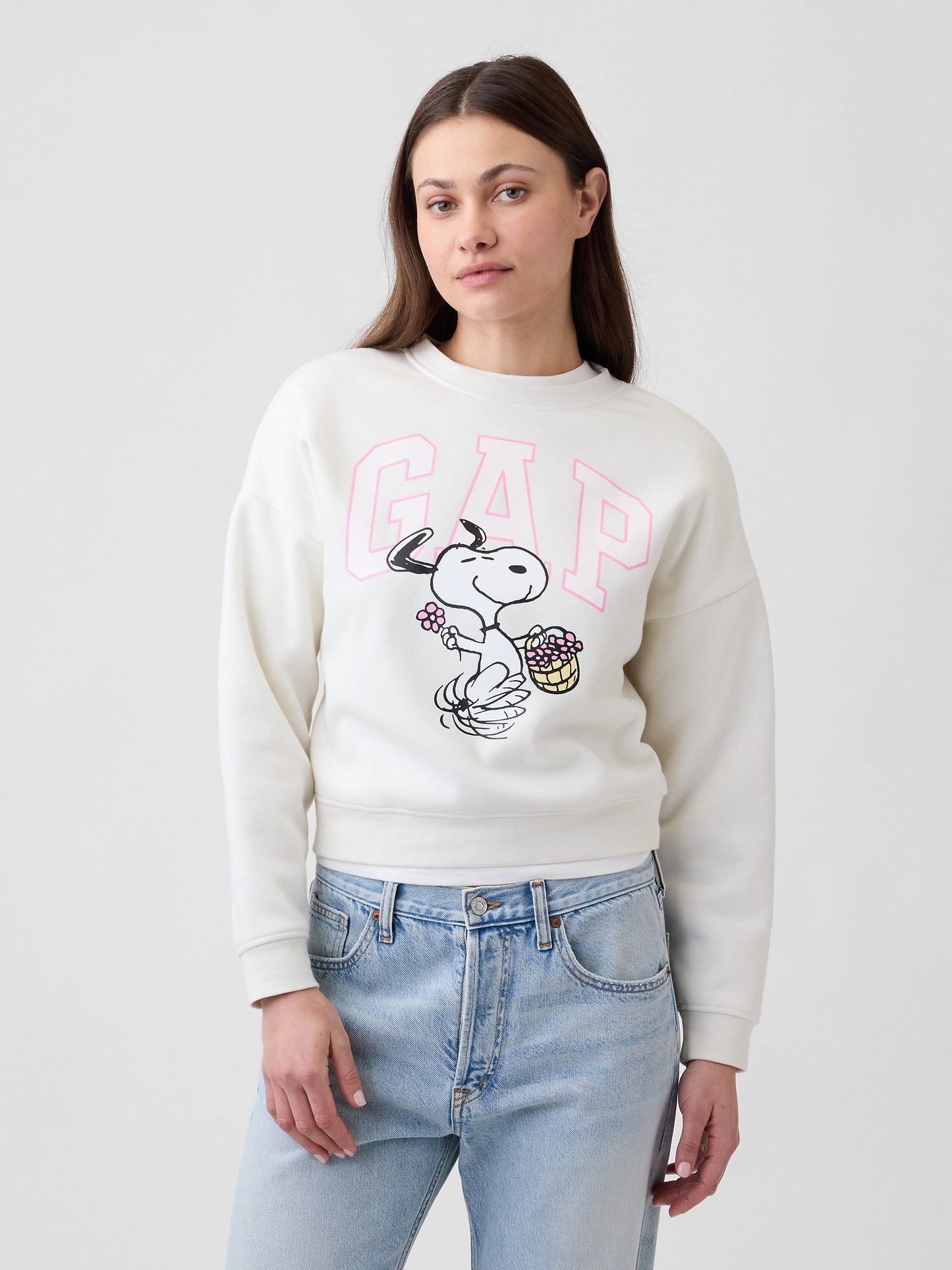 Kırık Beyaz Peanuts Oversized Wedge Bisiklet Yaka Sweatshirt