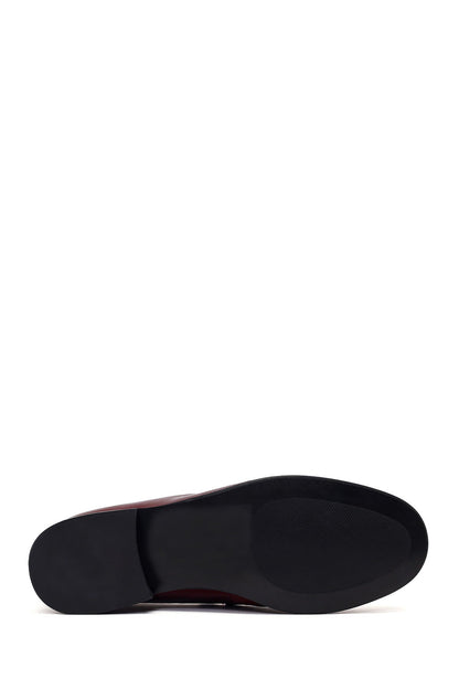 Kadın Bordo Deri Maskülen Loafer