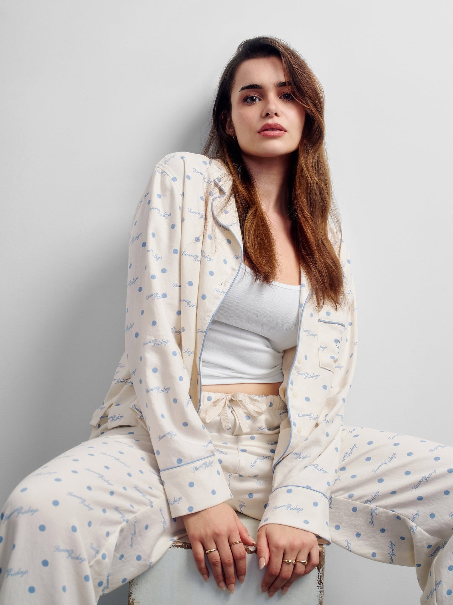 Kırık Beyaz Gap × Summer Fridays Relaxed Flannel Dotted Pijama Altı