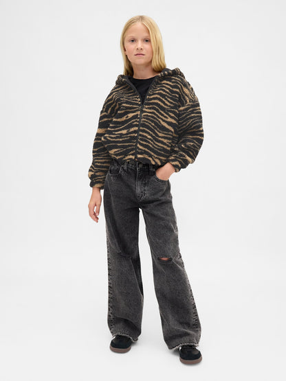Kahverengi Sherpa Relaxed Fermuarlı Sweatshirt