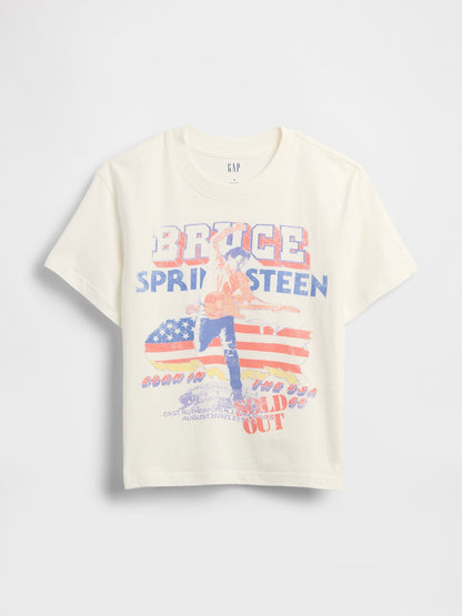 Beyaz Bruce Springsteen Rahat Grafik T-shirt
