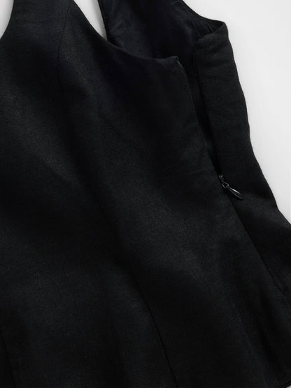 Siyah Keten Karışımlı Peplum Bluz