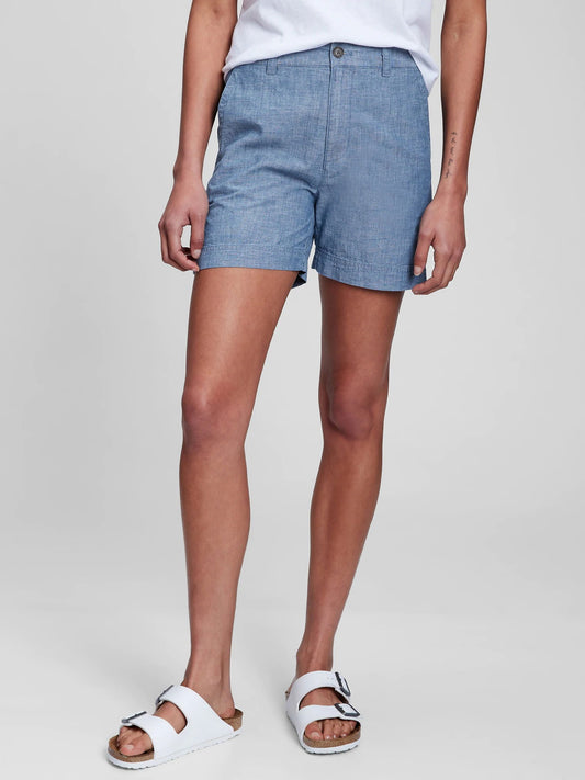 Açık Mavi High Rise Chambray Şort