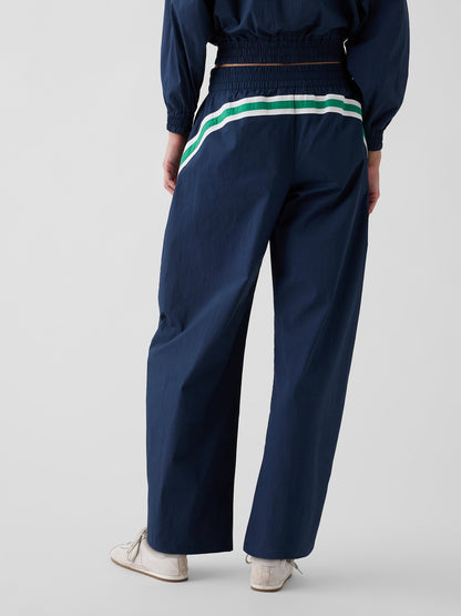 Lacivert Gap × Malbon Textured Poplin Barrel Track Pantolon