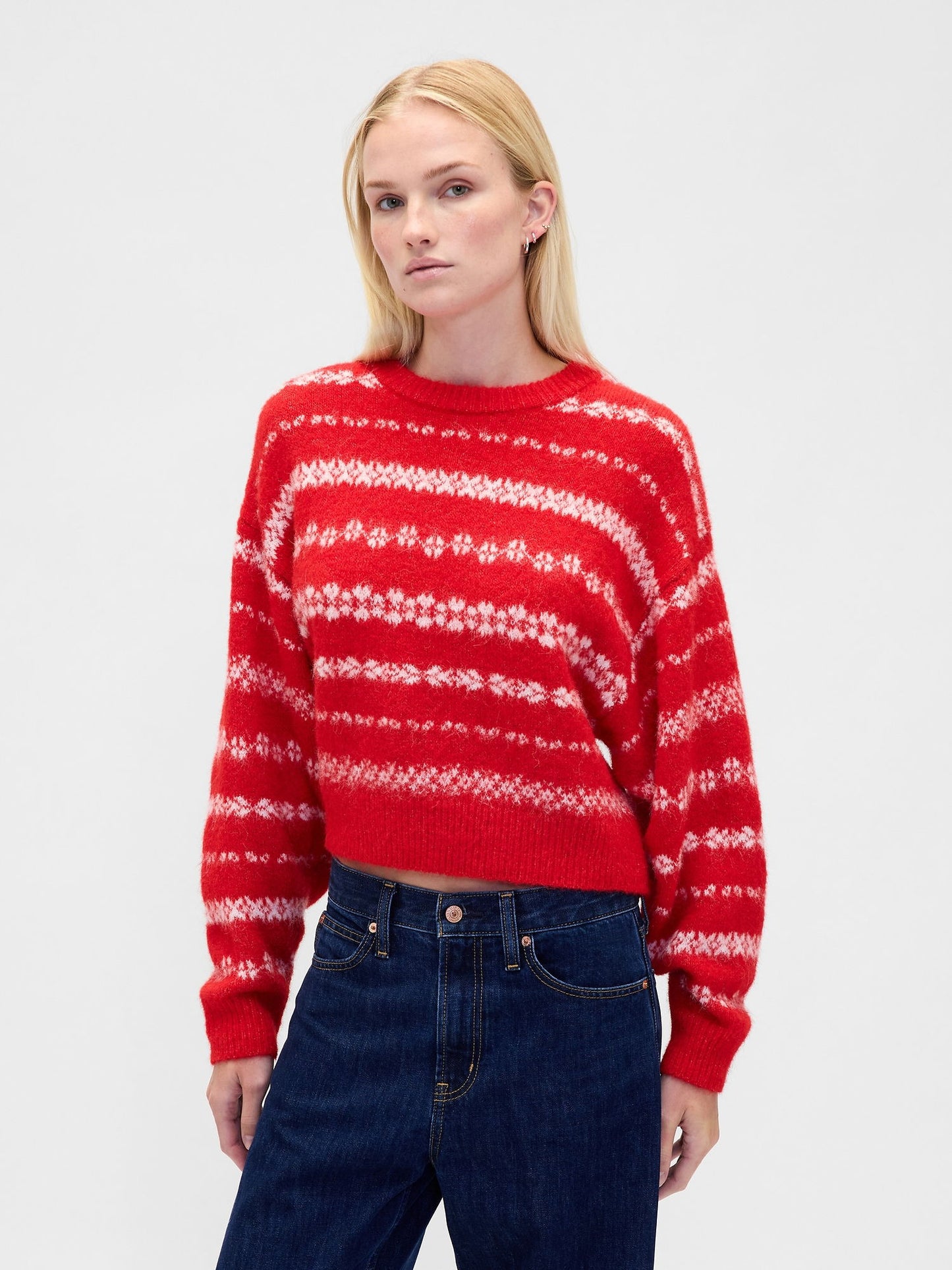 Kırmızı Fuzzy Oversized Bisiklet Yaka Kazak