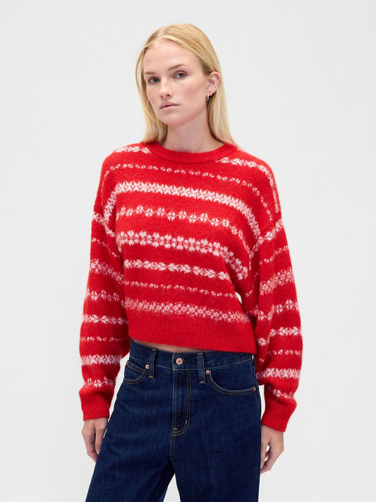 Kırmızı Fuzzy Oversized Bisiklet Yaka Kazak