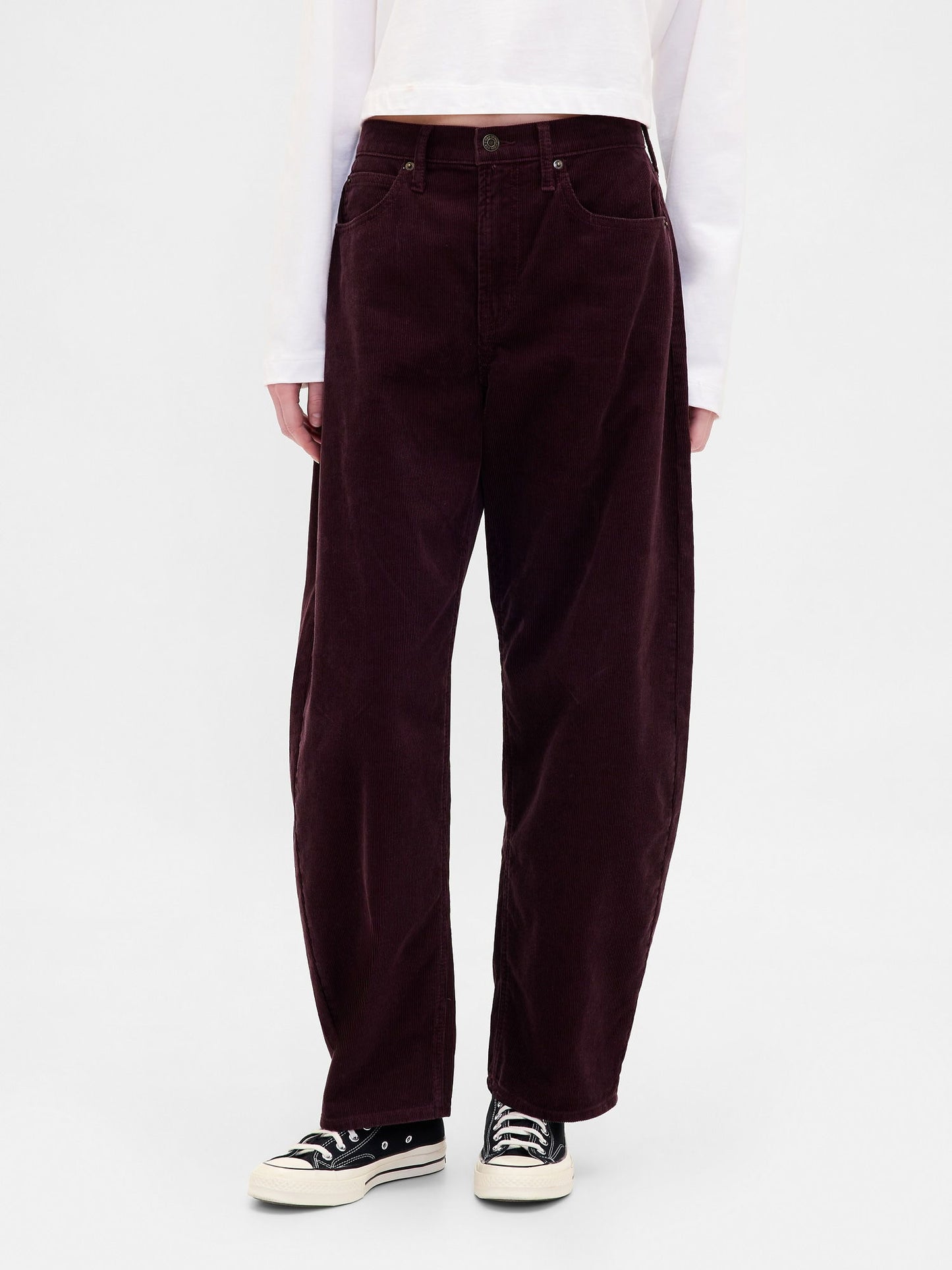 Bordo High Rise Kadife Barrel Pantolon