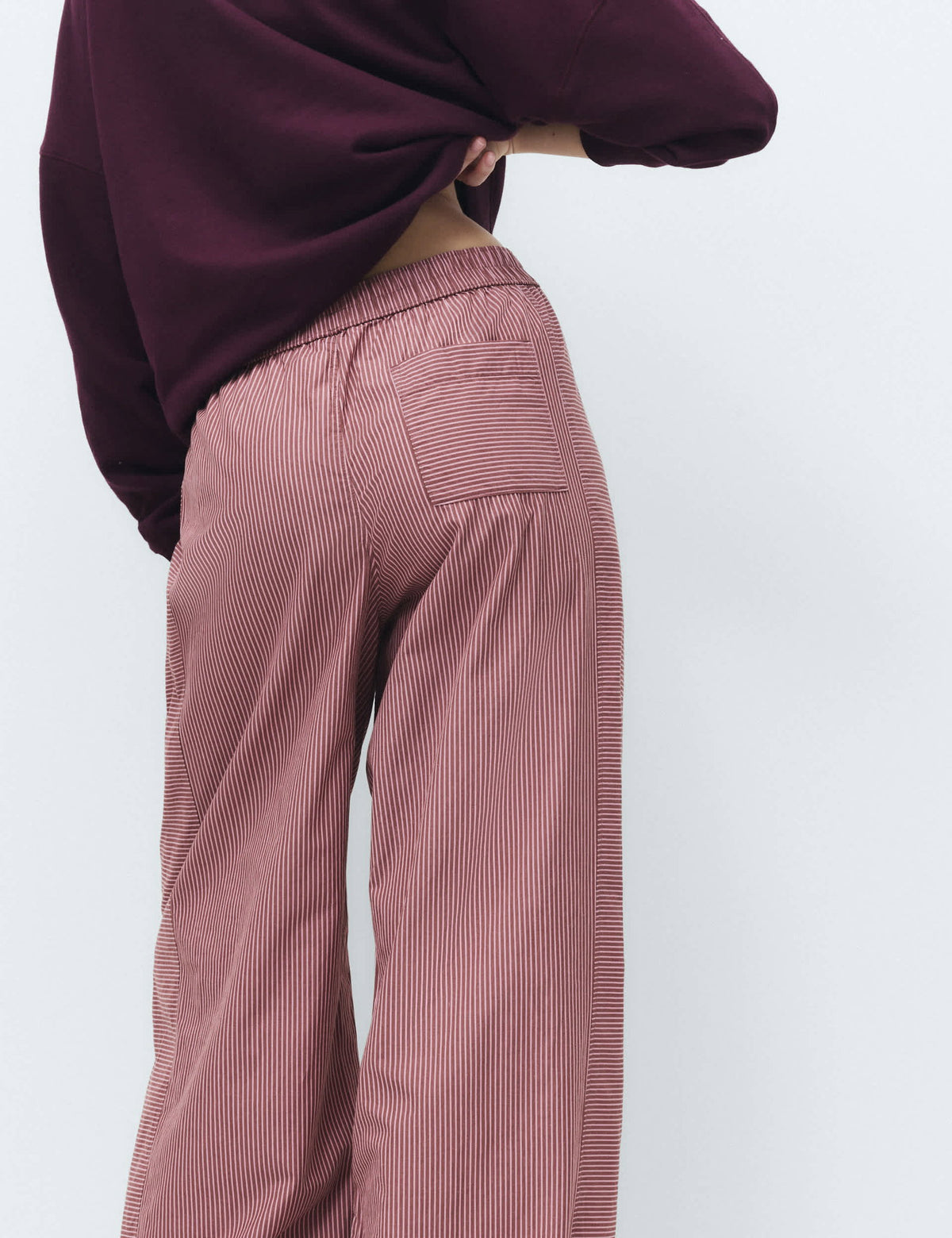 Pamuklu Poplin Çizgili Pijama Altı