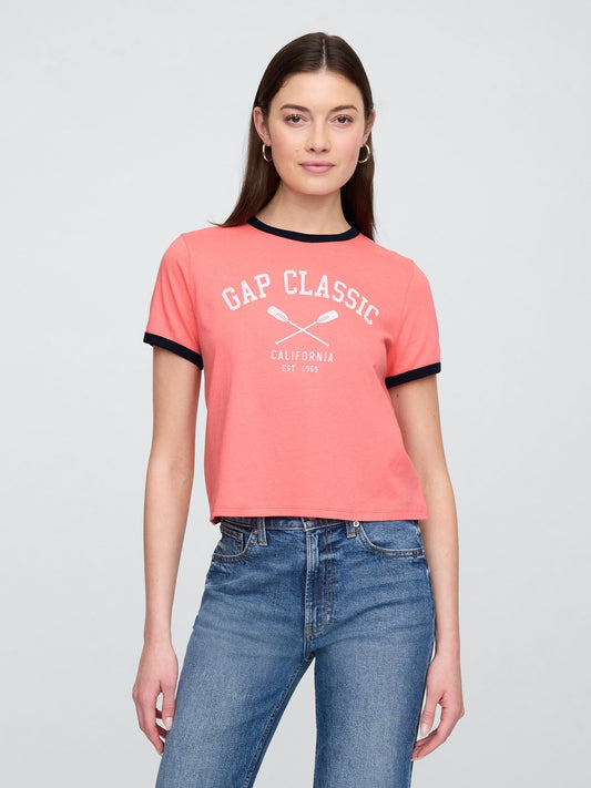 Pembe Gap Logo Grafik Baskılı T-shirt