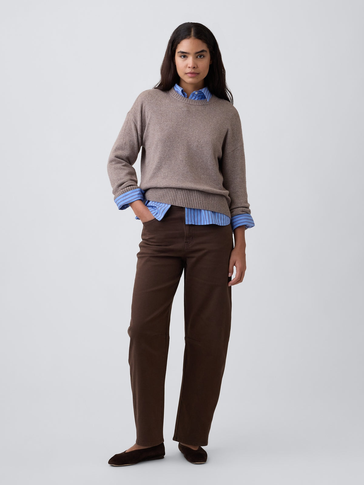 Kahverengi High Rise Barrel Jean Pantolon