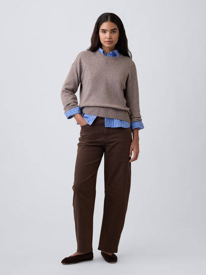 Kahverengi High Rise Barrel Jean Pantolon