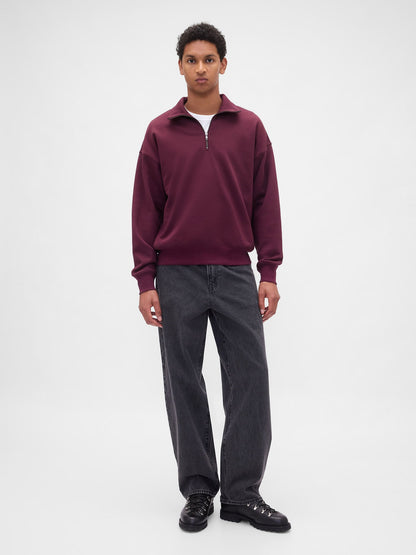 Bordo Heavyweight Oversized Yarım Fermuarlı Pullover