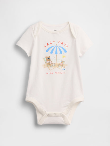 Beyaz First Favorites Organik Pamuk Grafik Baskılı Bodysuit