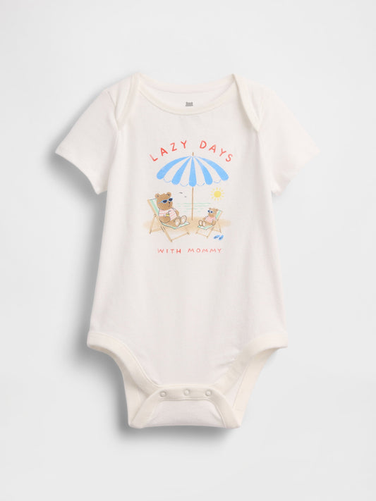 Beyaz First Favorites Organik Pamuk Grafik Baskılı Bodysuit
