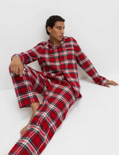 Saf Pamuklu Kareli Pijama Takımı