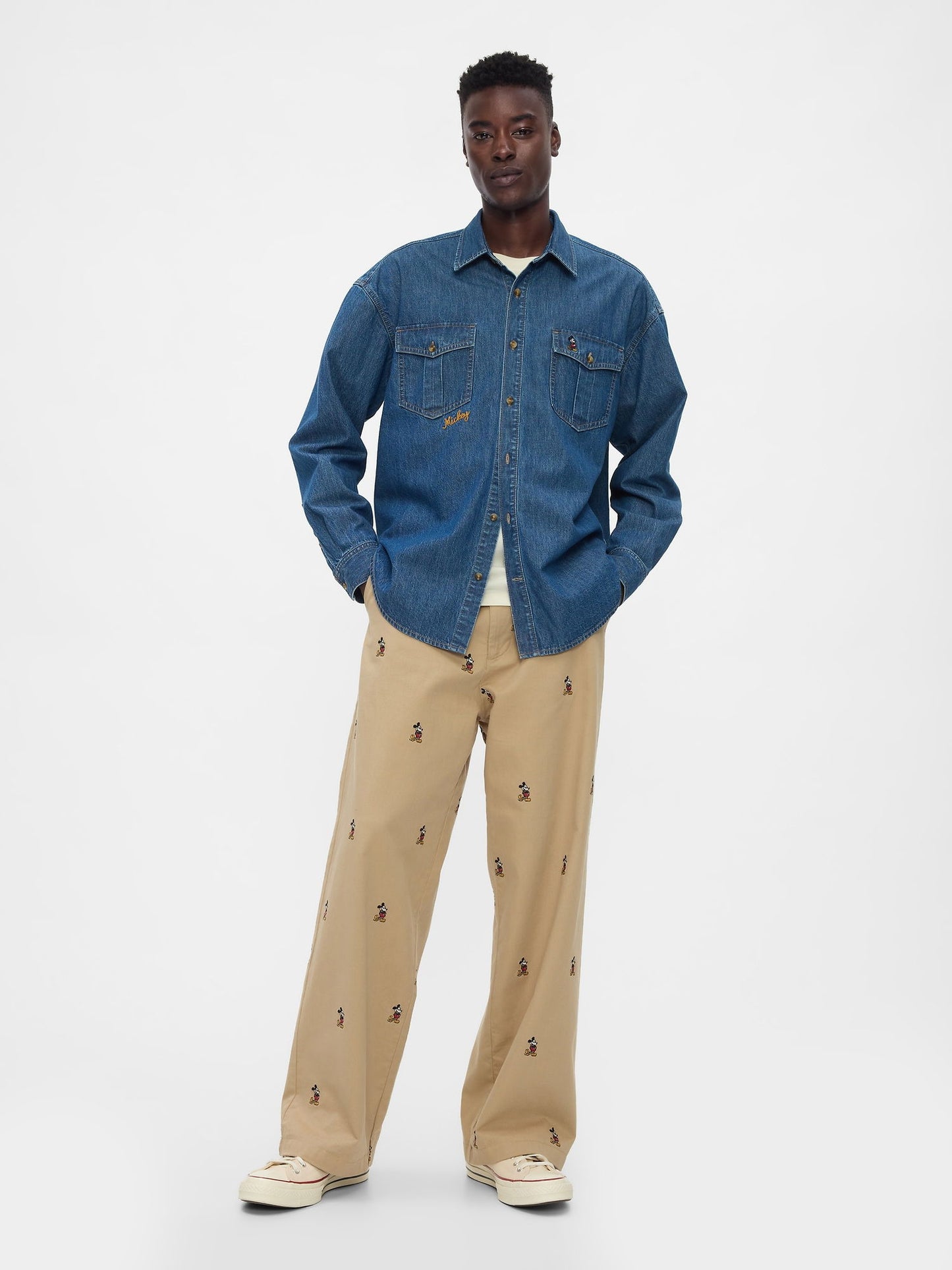 Lacivert Gap × Disney Denim Western Gömlek