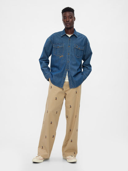 Lacivert Gap × Disney Denim Western Gömlek