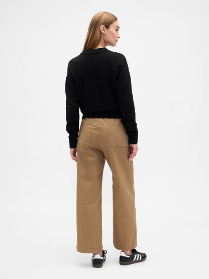 Kahverengi High Rise Baskılı Easy Wide-leg Khaki Pantolon