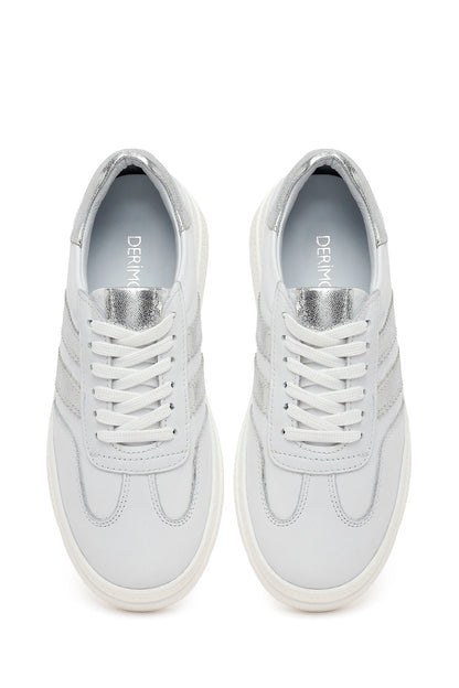 Kadın Beyaz Bağcıklı Deri Sneaker