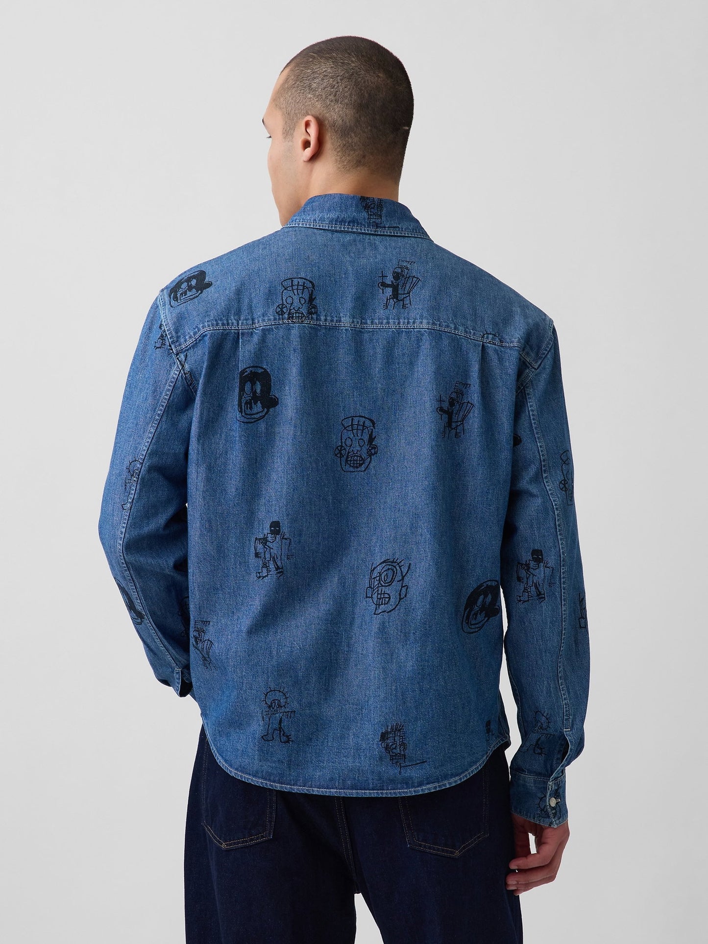 Mavi Jean-michel Basquiat Baskılı Denim Gömlek