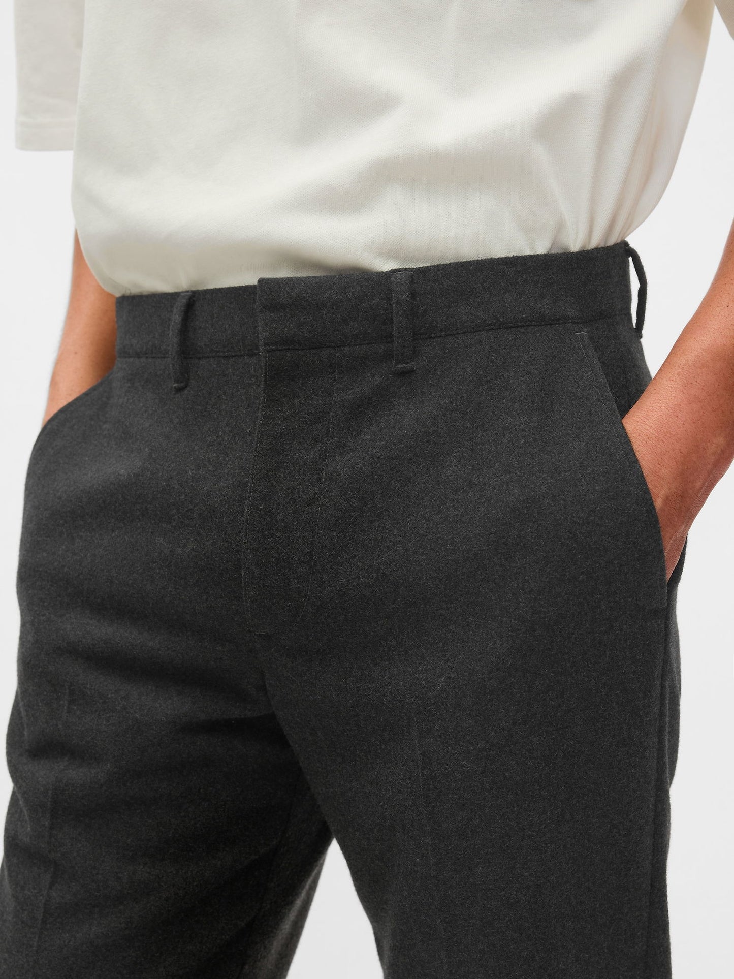 Siyah Yün Karışımlı Straight Fit Pantolon