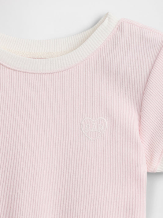 Açık Pembe Logo Fitilli Ringer T-shirt