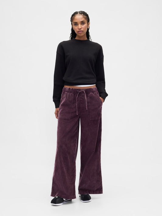 Bordo Mid Rise Corduroy Baggy Pantolon