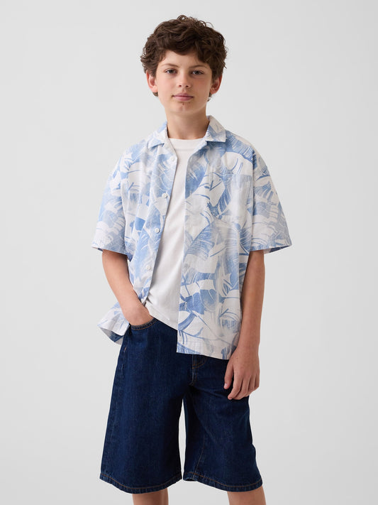 Mavi Kids Textured Floral Relaxed Vacay Gömlek