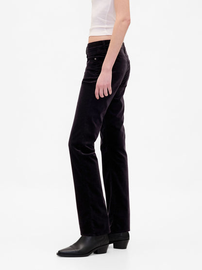 Siyah Low Rise Kadife '90s Slim Pantolon