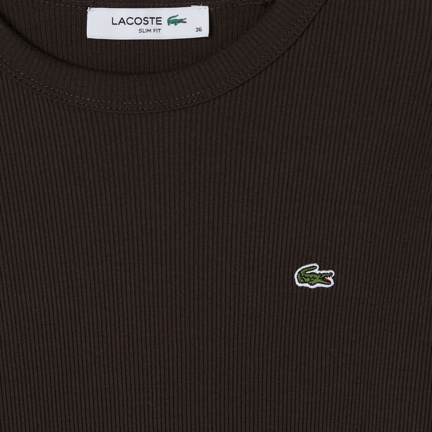 Lacoste Kadın Slim Fit Uzun Kollu Bisiklet Yaka Kahverengi T-shirt