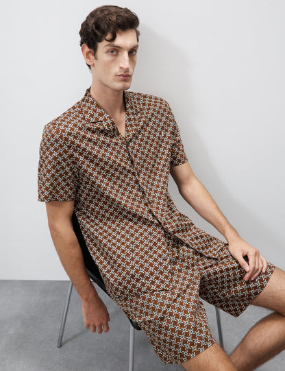Pamuk Karışımlı Geometrik Desenli Pijama Üstü