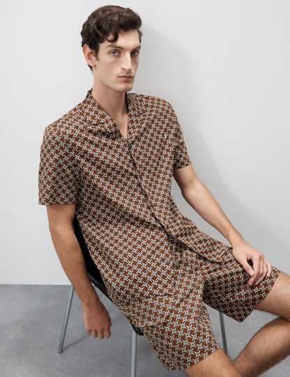 Pamuk Karışımlı Geometrik Desenli Pijama Üstü