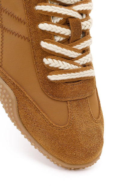 Kadın Taba Bağcıklı Deri Sneaker