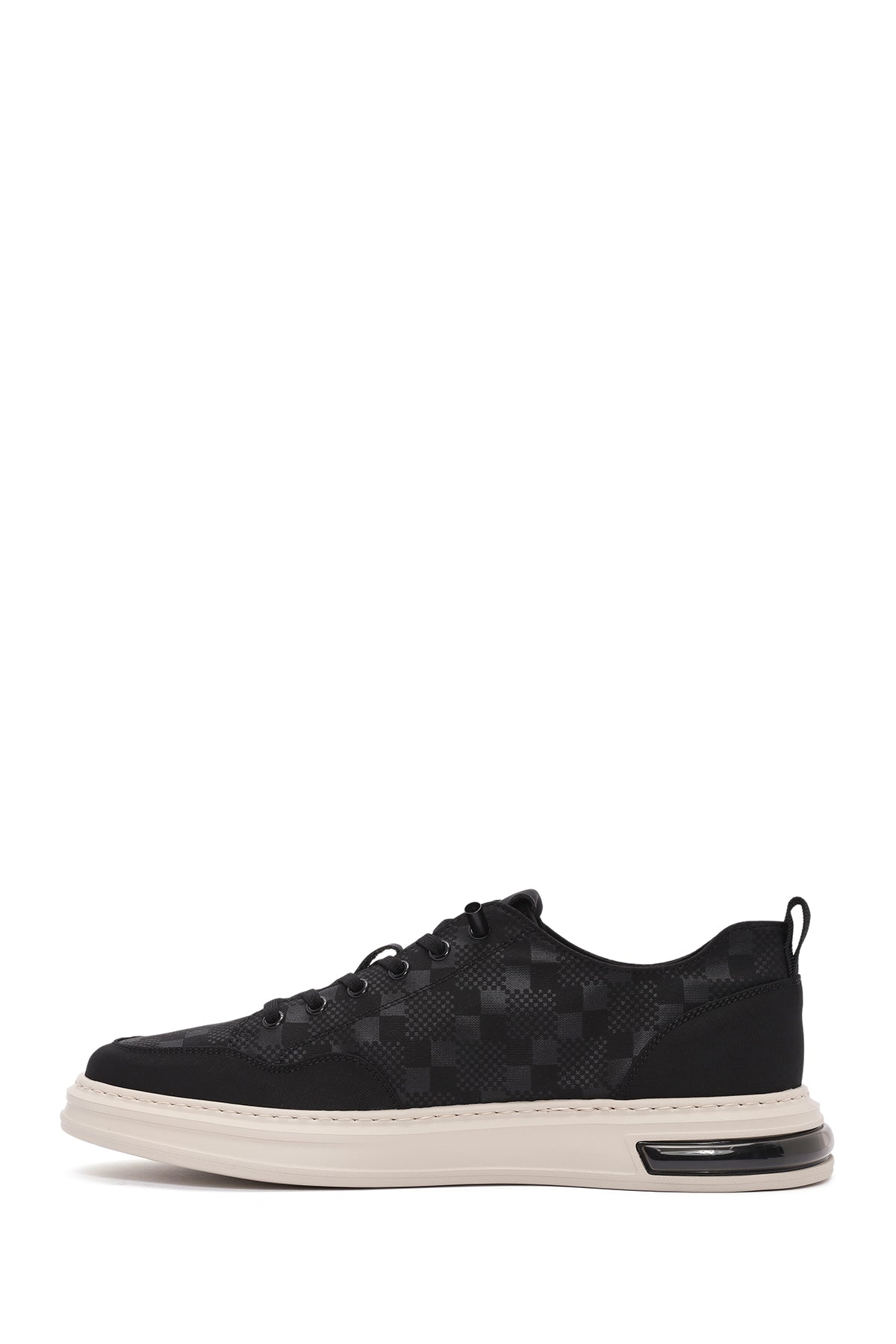 Erkek Siyah Bağcıklı Desenli Kumaş Sneaker